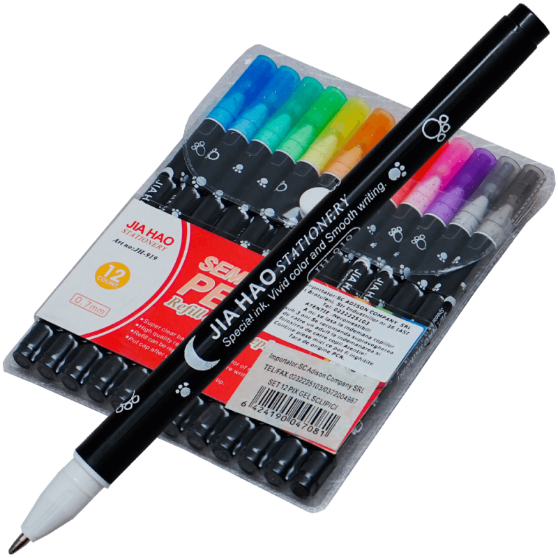 Pix semi gel cu sclipici 0.7 mm 12 colori